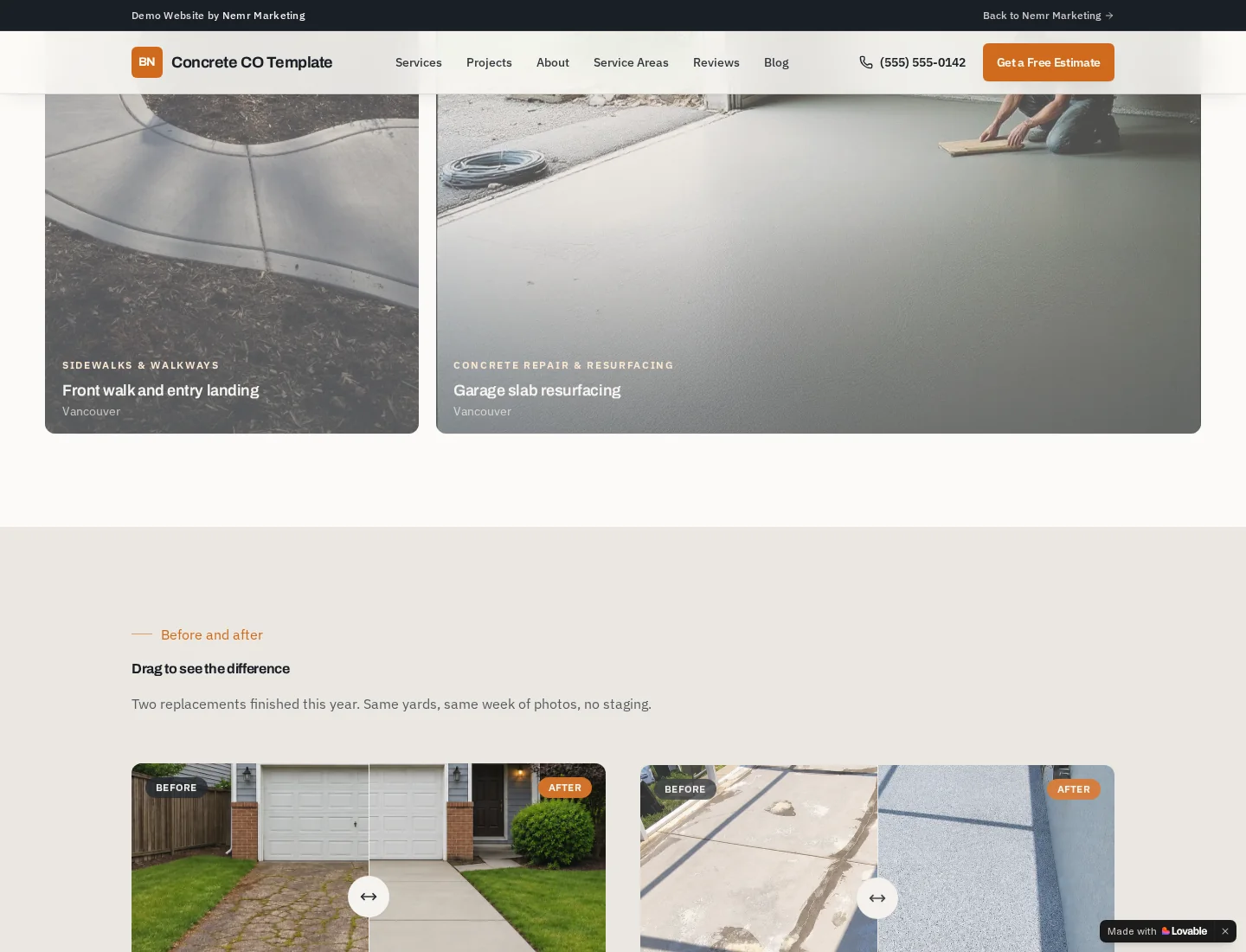 Project imagery and before-and-after presentation on the concept website
